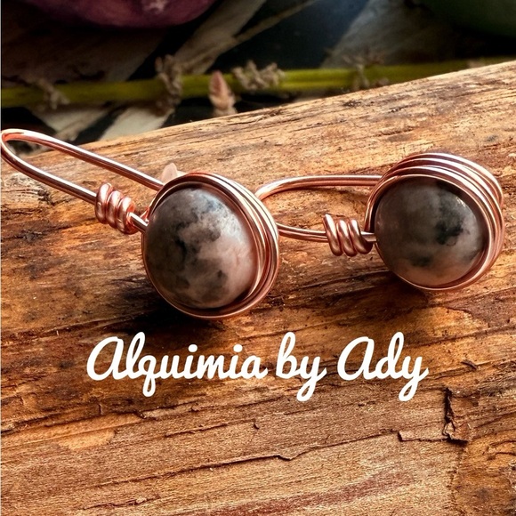 Alquimia rose gold rhodonite Stone Earrings - Picture 1 of 2